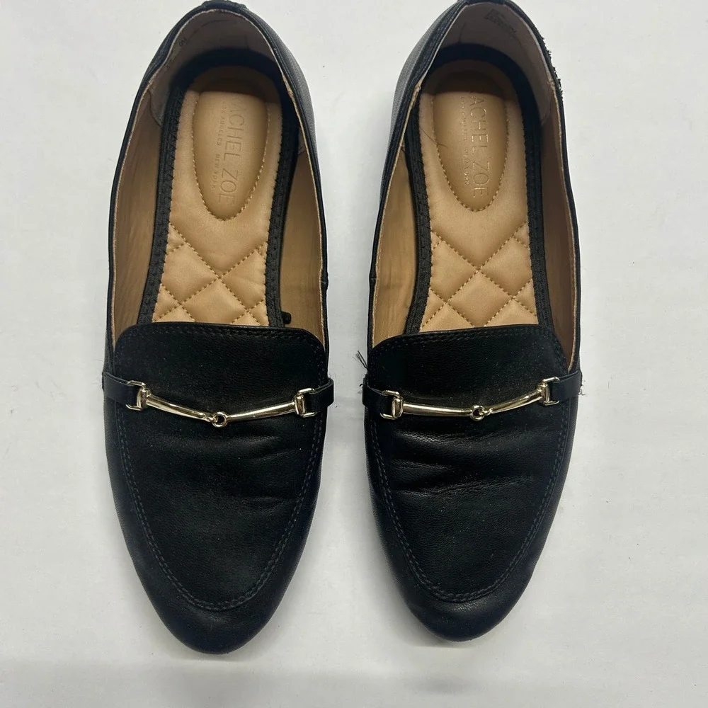 Rachel Zoe Black Loafer Flats‎ Women's 9M Gold Bit Detail Minimalist Officecore